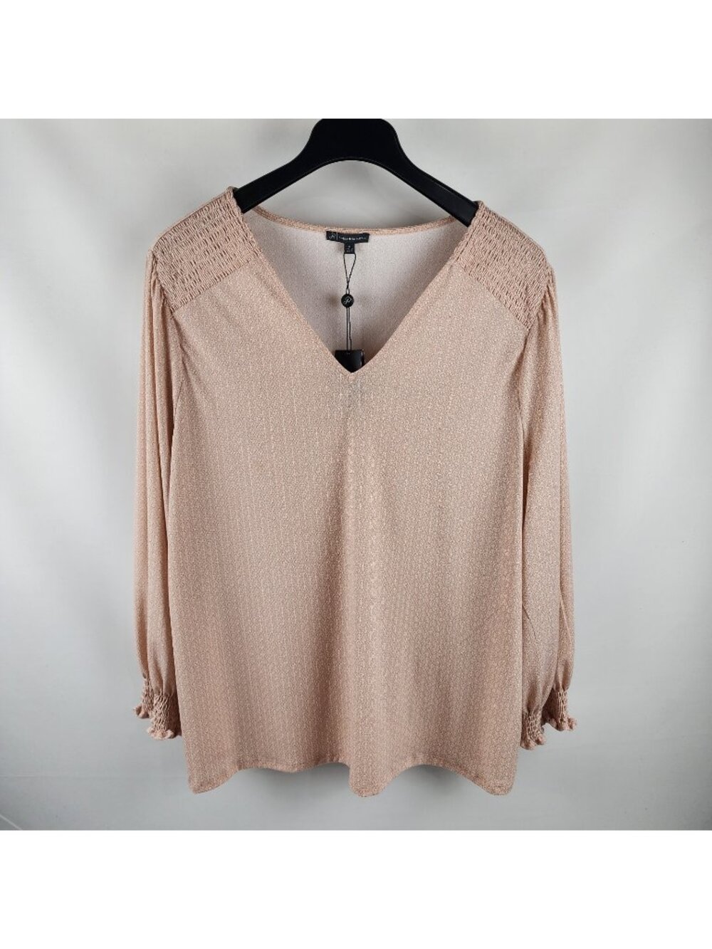 Adrianna Papell Women Top 3X Plus Multi Pink Printed Knit L/S Balloon Sleeve NWT